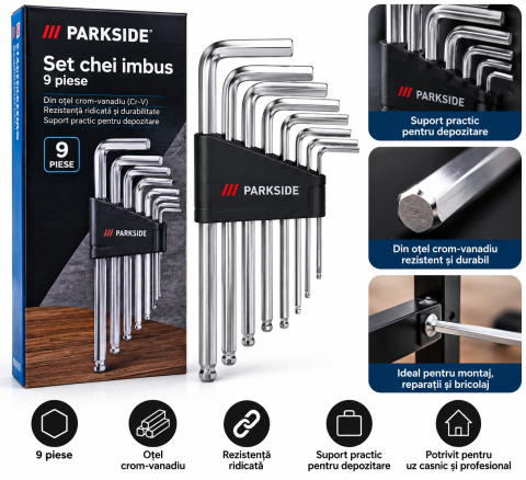 CASĂ& GOSPODĂRIE - Set 9 chei imbus Parkside – chei hexagonale