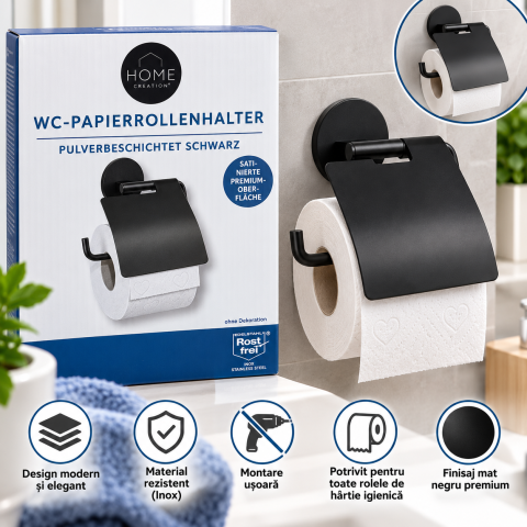 CASĂ& GOSPODĂRIE - Suport pentru hârtie igienică – Home Creation, negru mat 
