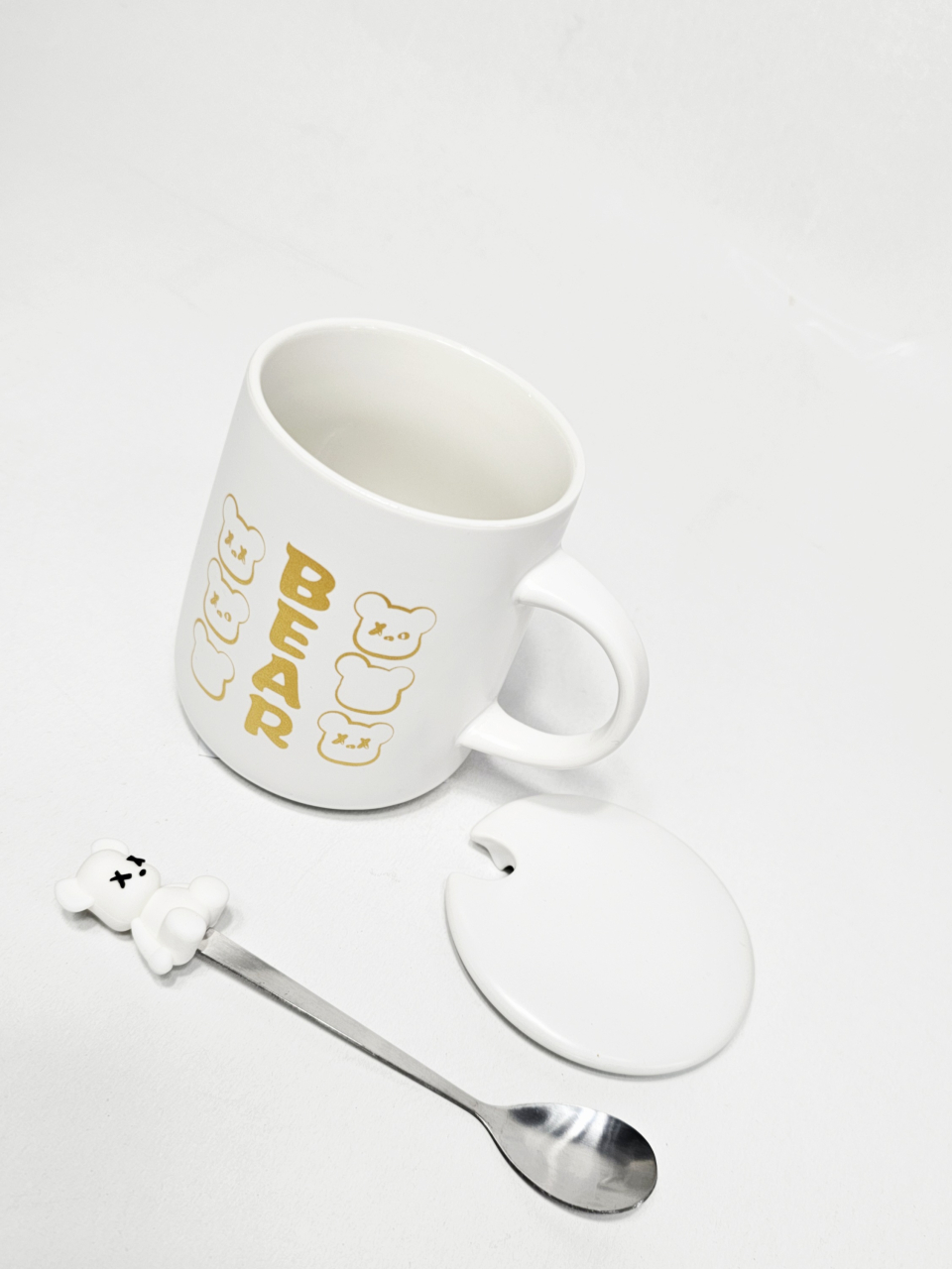 Set 3 piese ceramică 350 ml – cană Bear cu capac și linguriță decorată cu ursuleț [2]