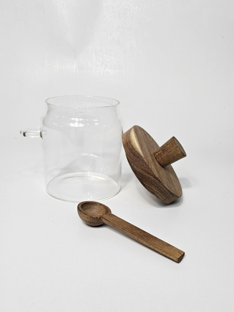 Recipient condimente mic din sticlă borosilicată cu capac și linguriță din lemn [3]