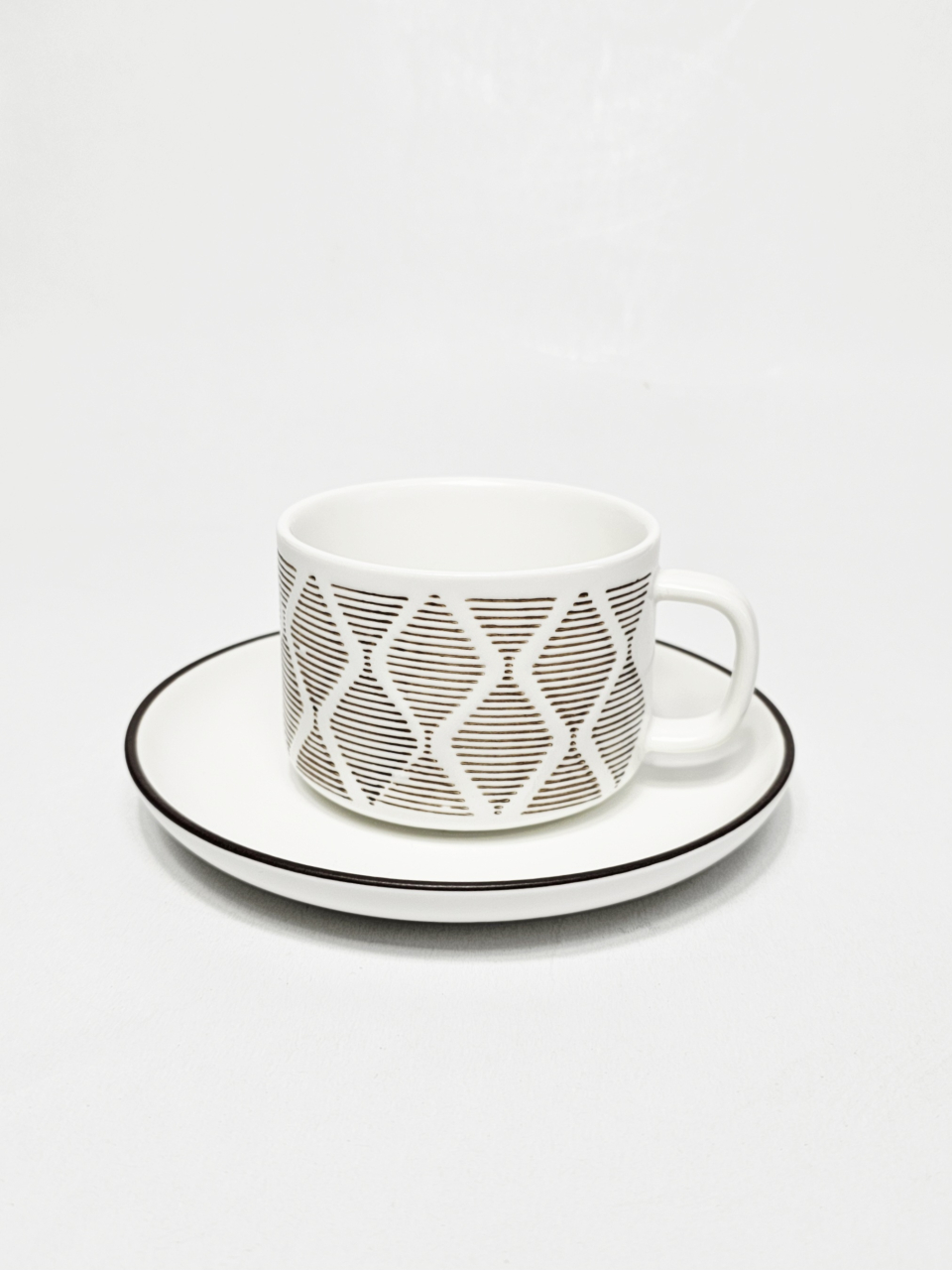 Set 2 piese ceramică 200 ml cu ceașcă și farfurioară, design geometric maro [2]