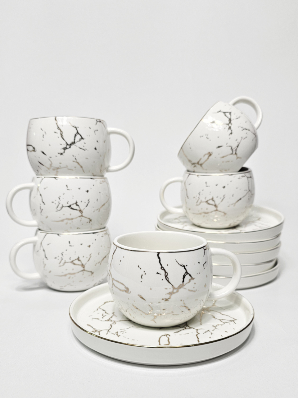 Set cești cafea ceramică albă cu model marmorat, 12 piese [4]