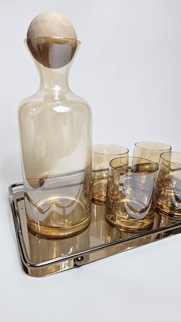 Set carafă cu 4 pahare sticlă borosiliconata cu dop din lemn [4]