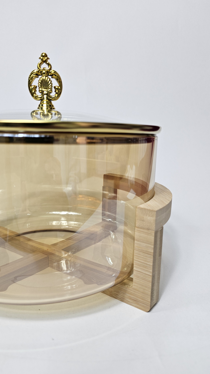 Vas din sticlă borosilicată cu capac și suport din lemn 3.5 L [2]