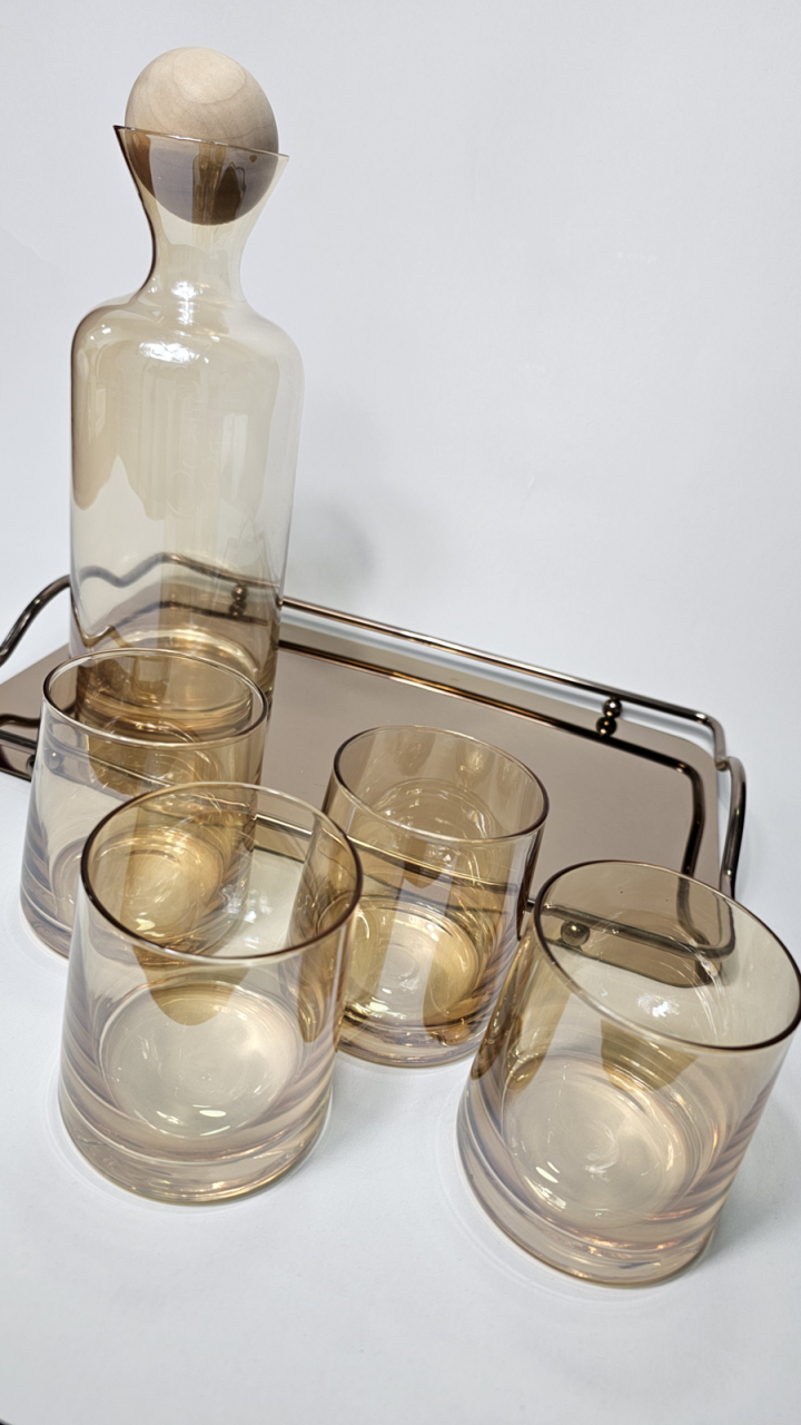 Set carafă cu 4 pahare sticlă borosiliconata cu dop din lemn [3]