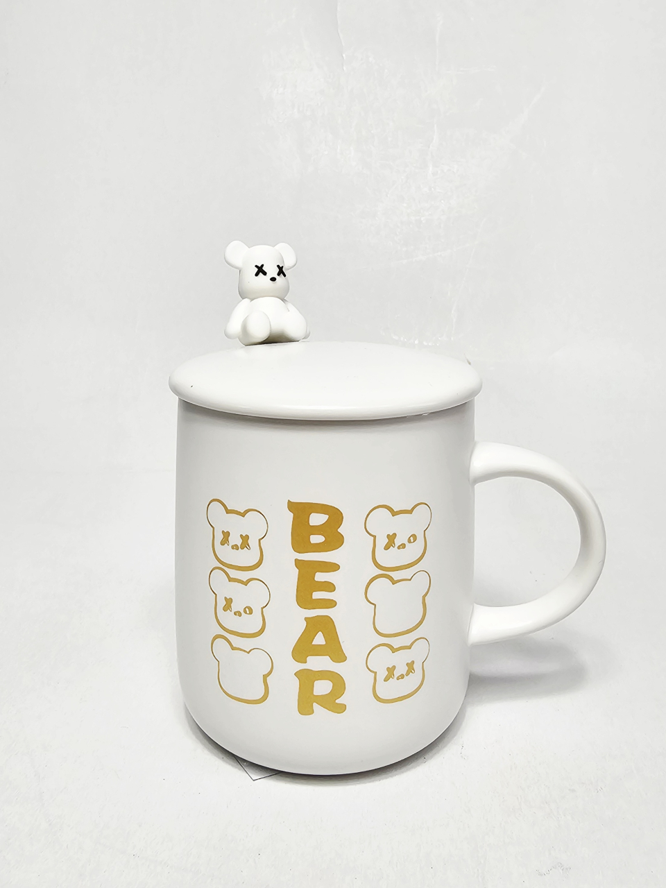 Set 3 piese ceramică 350 ml – cană Bear cu capac și linguriță decorată cu ursuleț [3]