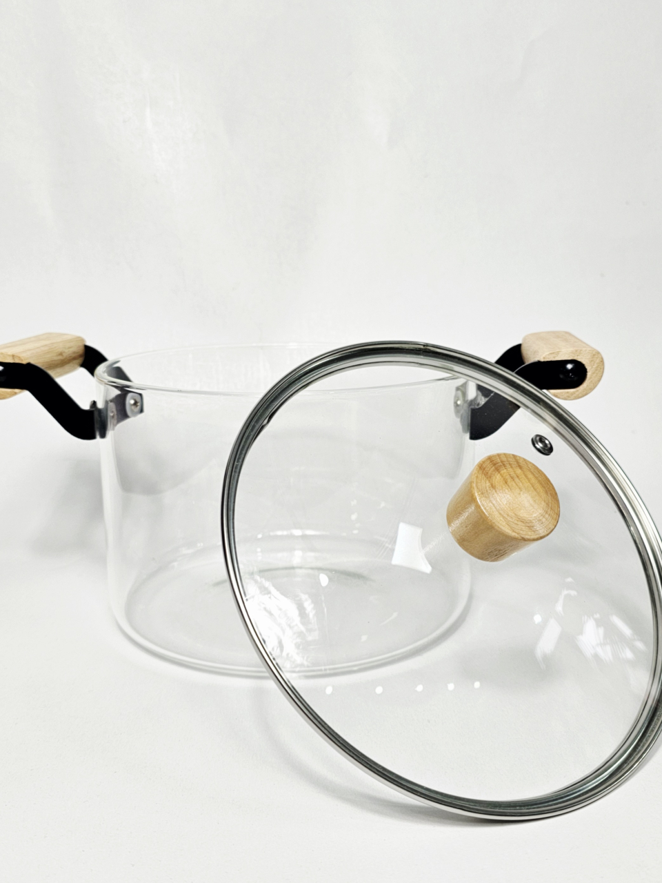 Oală CasaLina din sticlă borosilicată cu capac și mânere din lemn 4.5 L [3]