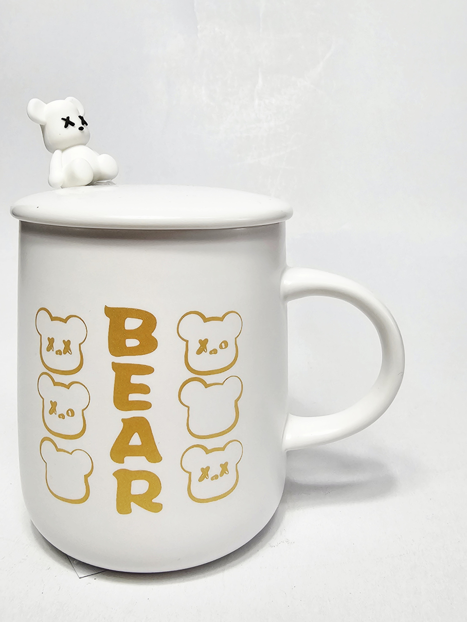 Set 3 piese ceramică 350 ml – cană Bear cu capac și linguriță decorată cu ursuleț [5]