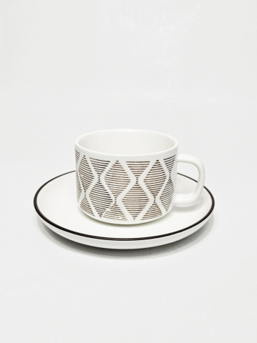 Set 2 piese ceramică 200 ml cu ceașcă și farfurioară, design geometric maro [1]