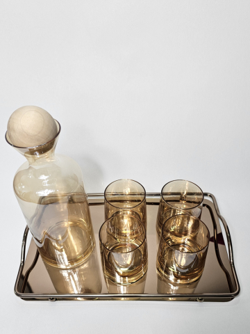 Set carafă cu 4 pahare sticlă borosiliconata cu dop din lemn [1]