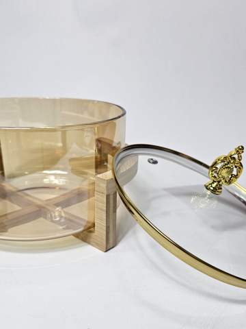 Vas din sticlă borosilicată cu capac și suport din lemn 3.5 L [2]