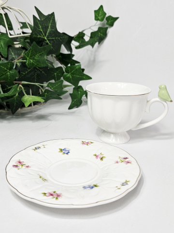 Set ceasca si farfurie Bird Green [3]