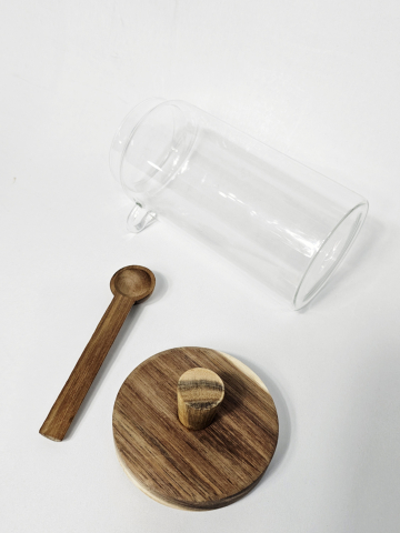 Recipient condimente din sticlă borosilicată cu capac și linguriță din lemn [2]