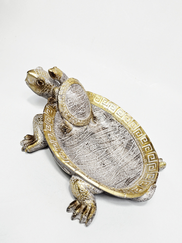 Decor și Atmosferă - Decorațiune țestoasă cu suport, finisaj auriu și argintiu, simbol Feng Shui