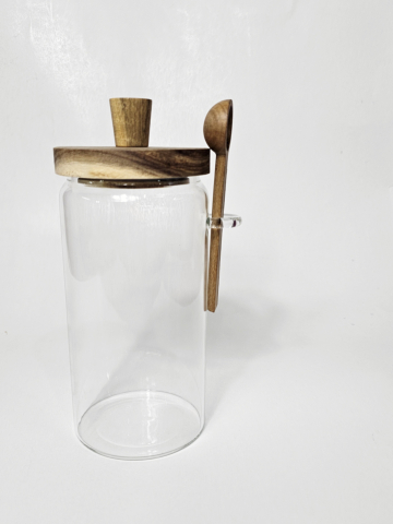 Recipiente condimente - Recipient condimente din sticlă borosilicată cu capac și linguriță din lemn