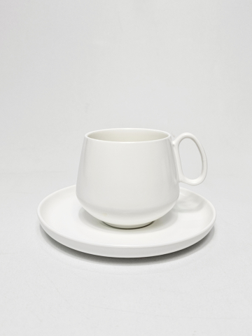 Set cești cafea cu farfurioare, ceramică albă minimalistă, 12 piese [2]