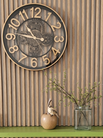 Ceasuri - Ceas de perete rotund 50 cm, design industrial cu mecanism decorativ și cifre mari aurii