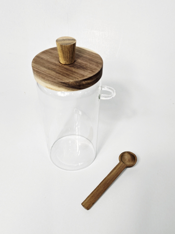 Recipient condimente din sticlă borosilicată cu capac și linguriță din lemn [1]