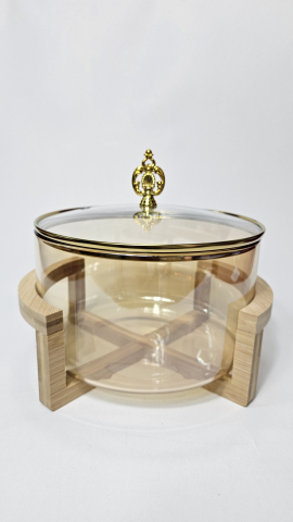 Bucatarie și Servire - Vas din sticlă borosilicată cu capac și suport din lemn 3.5 L