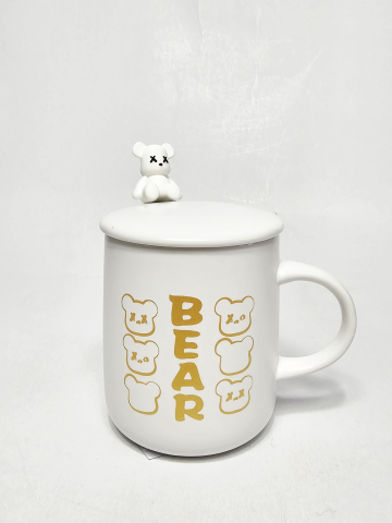 Set 3 piese ceramică 350 ml – cană Bear cu capac și linguriță decorată cu ursuleț [2]