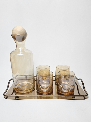 Bucatarie și Servire - Set carafă cu 4 pahare sticlă borosiliconata cu dop din lemn