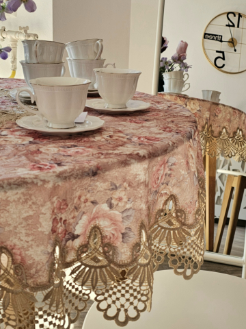 Fata de masa - Față de masă, model floral vintage cu dantelă, diametru 150 cm