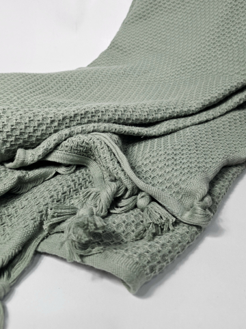 Paturi - Pătură din bumbac, mint cu ciucuri eleganți, dimensiune 220/240cm