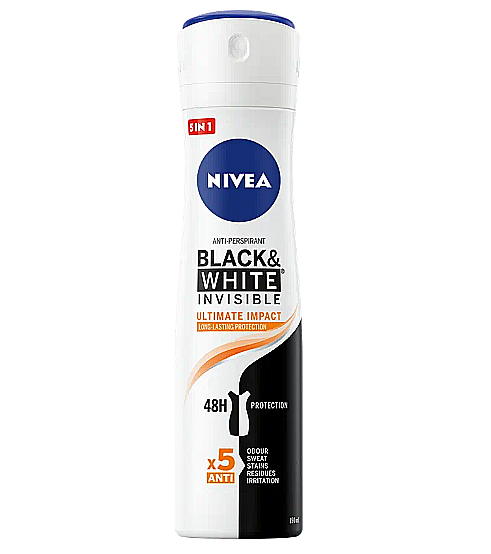 NIVEA Spray Deodorant Antiperspirant BLACK & WHITE INVISIBLE ULTIMATE IMPACT 150 ml [1]