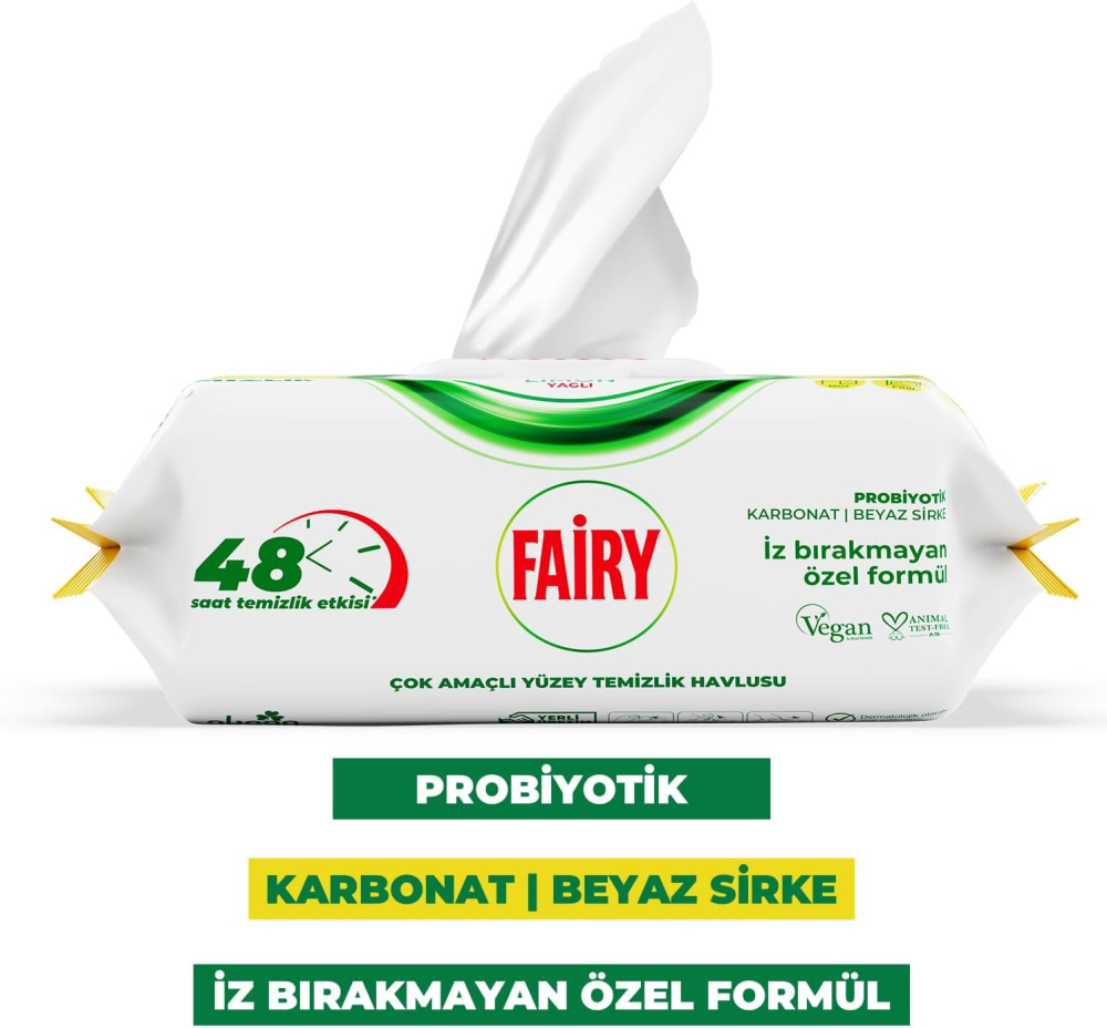 FAIRY Servetele Umede Curatare Multisuprafete cu Bicarbonat, Otet Alb, Lemon 100 Buc [2]