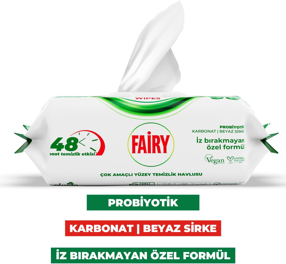FAIRY Servetele Umede Curatare Multisuprafete POWER cu Bicarbonat, Otet Alb, White Soap 100 Buc [2]