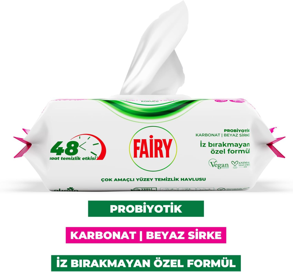 FAIRY Servetele Umede Curatare Multisuprafete cu Bicarbonat, Otet Alb, Flori de Crin 100 Buc [2]
