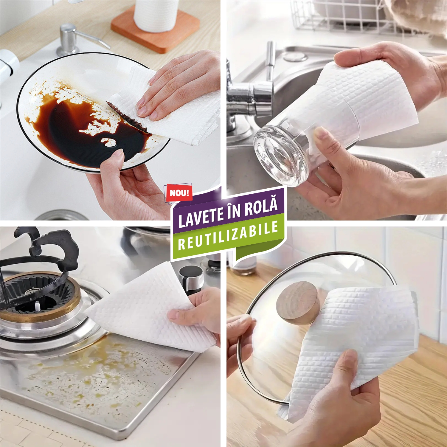 Lavete Embosate in Rola, Reutilizabile, Pretaiate, Pretabil Rezerva de Mop Plat, Alastre 20x30cm, 75 buc/Rola [2]