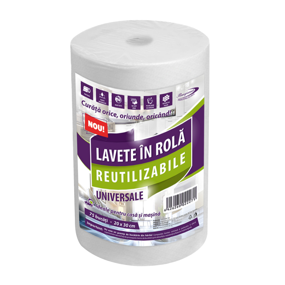 Lavete Embosate in Rola, Reutilizabile, Pretaiate, Pretabil Rezerva de Mop Plat, Albe 20x30cm, 75 buc/Rola [1]