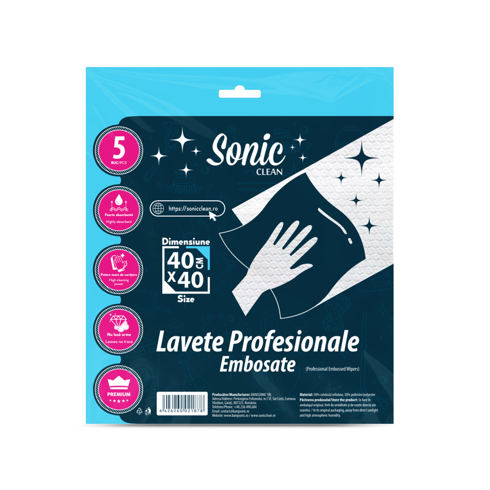 SONIC Clean Lavete Profesionale Embosate 40x40cm – Set 5 bucati [1]