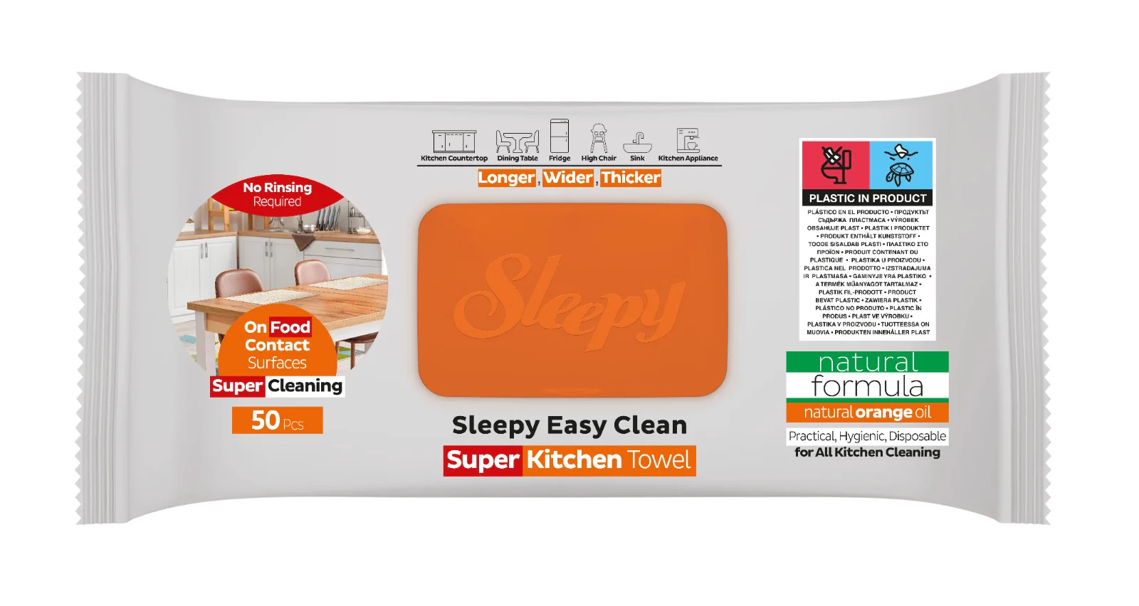 SLEEPY Servetele Umede Kitchen Towel pt Bucatarie cu Ulei Natural de Portocala 50 buc [3]
