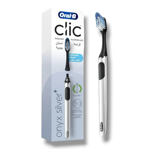 Reduceri - ORAL-B Clic Periuta de Dinti Manuala Set cu Suport Magnetic, Argintie, Ergonomic