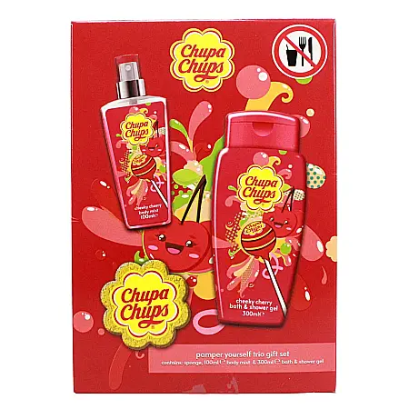 Pentru COPIL - CHUPA CHUPS Caseta Cadou Gel de Dus 300 ml + Burete Baie + Body Mist 150 ml Cheeky Cherry