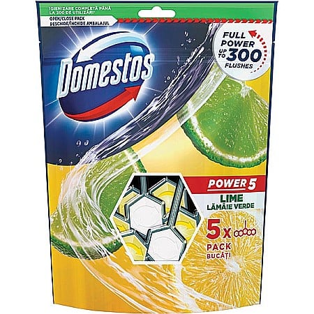 Produse de uz casnic - DOMESTOS Power Odorizant Toaleta Lime 5 x 55 g