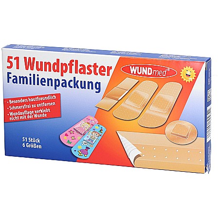 WUNDmed Plasturi Adulti + Copii Ideali pt Voiaj Diferite Dimensiuni SET 51 buc