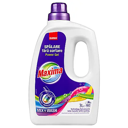 Detergent lichid - SANO Maxima Power Gel Detergent Concentrat Mix & Wash 3L (60 spalari)