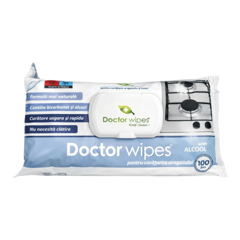 Noutati - DOCTOR WIPES Servetele Umede cu Alcool si Bicarbonat pt Hota si Aragaz 100 buc