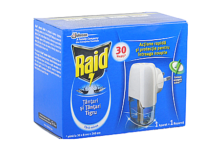 Combaterea Insectelor Daunatoare - RAID Aparat Electric Tantari cu Rezerva 21 ml (30 Nopti)
