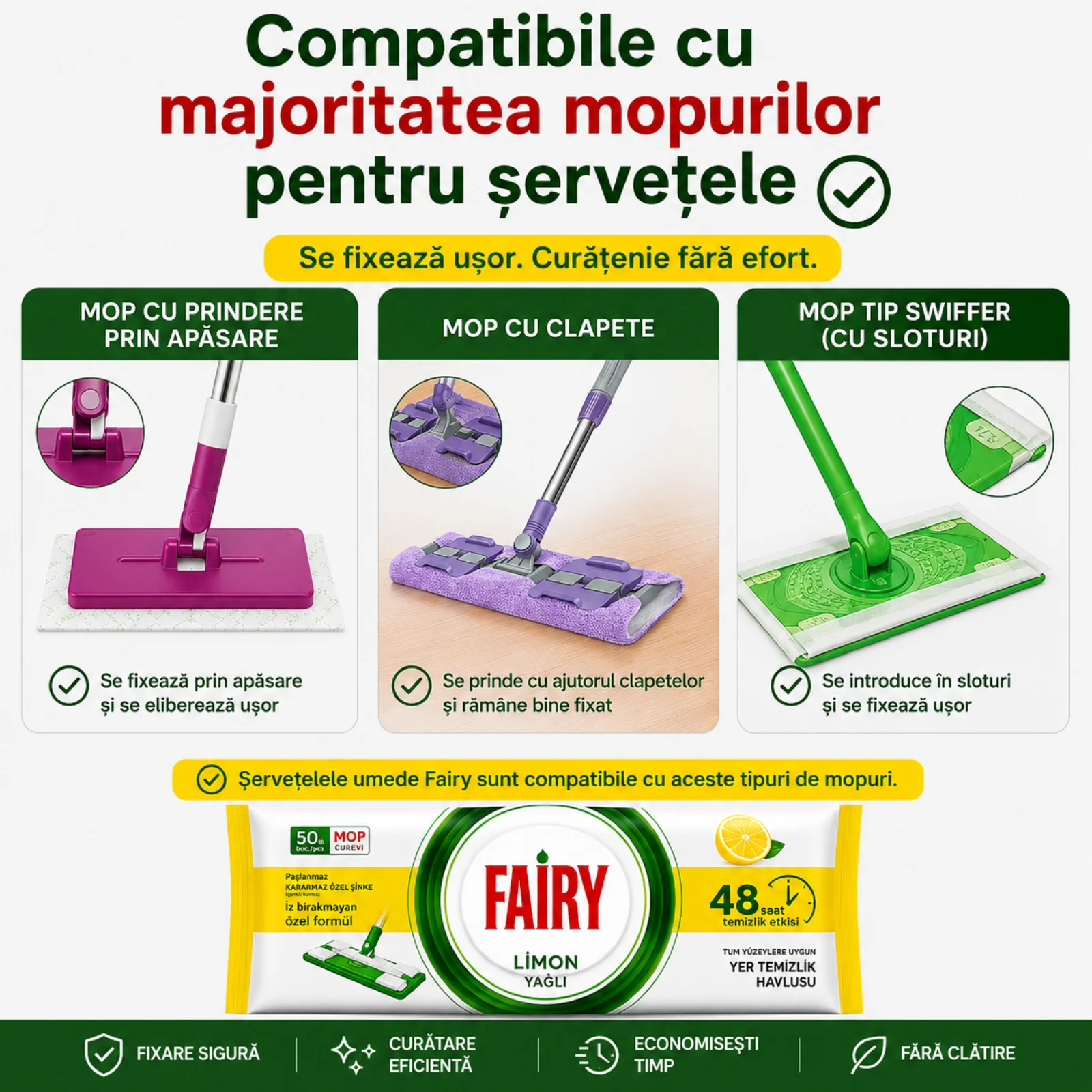 FAIRY Lavete Umede pt Pardoseli cu Parfum de Lamaie (35 × 20 cm) 50 buc [1]