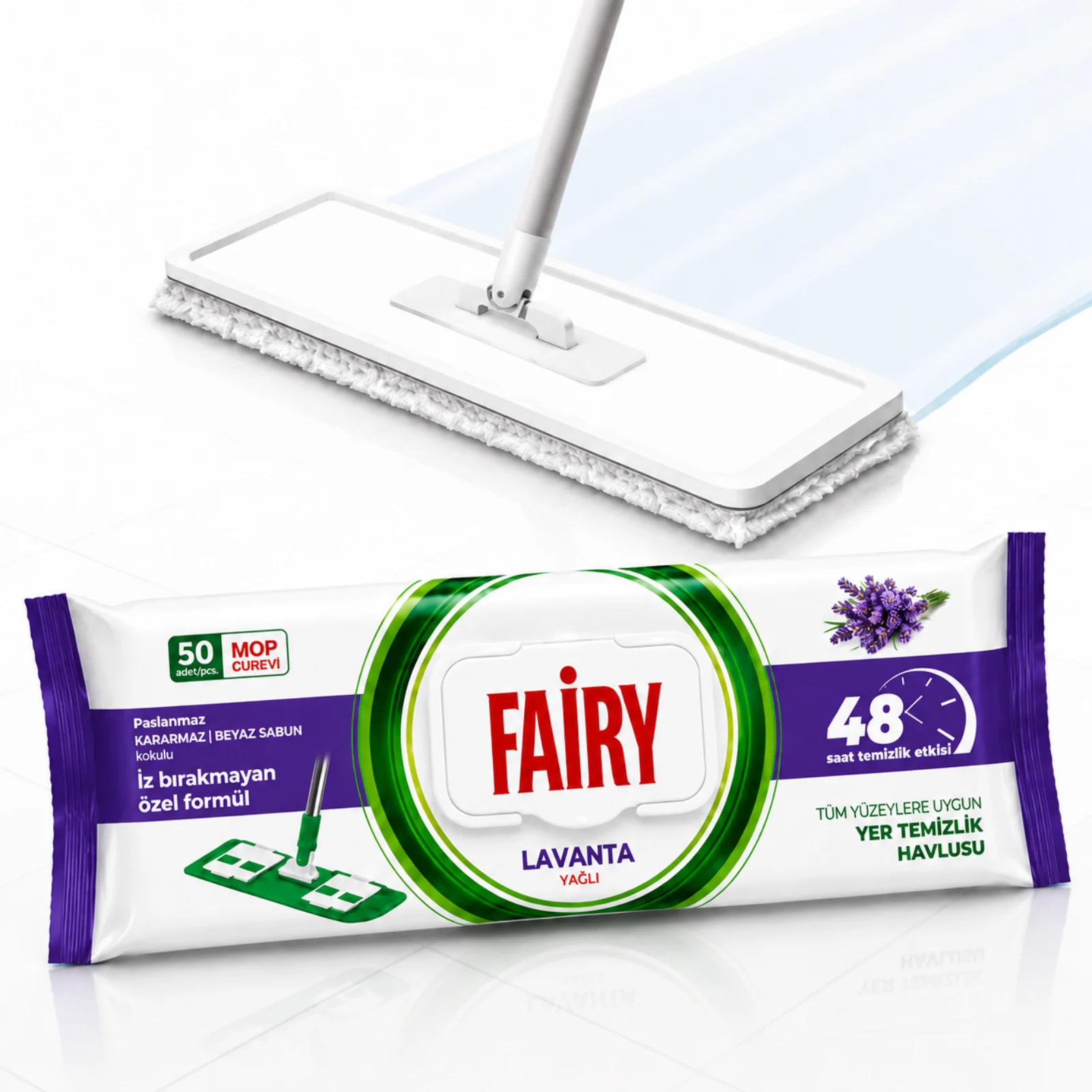 Produse de uz casnic - FAIRY Lavete Umede pt Pardoseli cu Parfum de Lavanda (35 × 20 cm) 50 buc