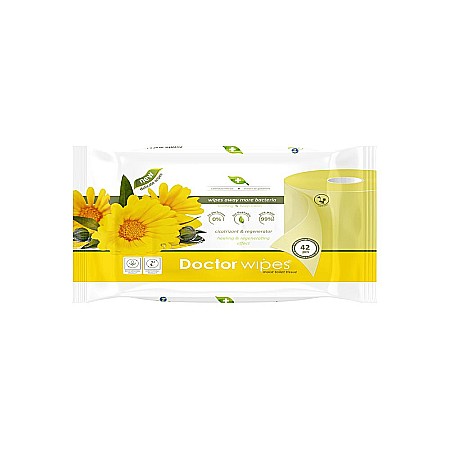 Ingrijire intima - DOCTOR WIPES Hartie Igienica Umeda Biodegradabila cu Extract de Galbenele 42 buc