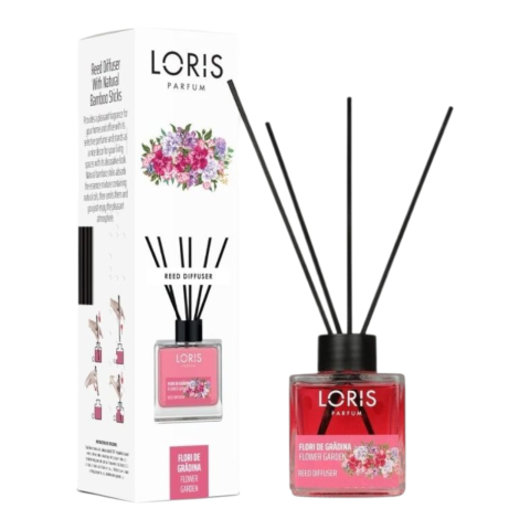 LORIS Odorizant cu Betisoare 120 ml - LORIS Odorizant Camera cu Betisoare FLORI de GRADINA (YUMOS Roz) 100 ml