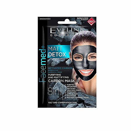 Masca Faciala - EVELINE COSMETICS Masca de Fata FaceMed+ Matt Detox Purifying & Mattifying Carbon Mask 2 x 5 ml