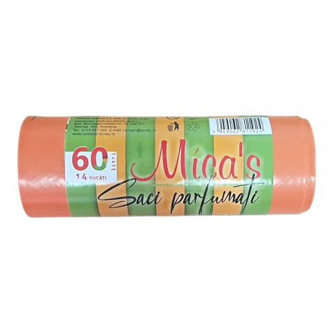 Saci Menajeri - MICAS Saci Menajeri Parfumati cu Urechi HD-LD PIERSICA 60L 14buc/rola
