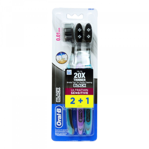 Igiena orala - ORAL-B Periuta de Dinti Black Ultrathin Sensitive Set 3 buc