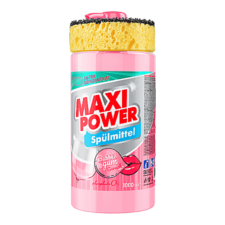 Produse de uz casnic - MAXI POWER Detergent Vase Concentrat cu Burete - Bubble Gum 1000 ml